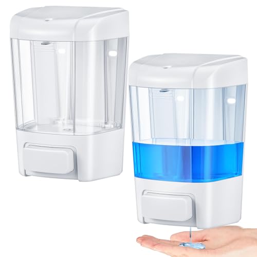 Hushee 2 Pcs Commercial Soap Dispenser Hand Wall Mounted Bathroom 27oz/800ml Manual Soap Dispenser Liquid Containers with Pump White Shower Plastic Wash Wall Containers Shampoo Gel for Kitchen Hotel - color: White, size: 27 oz 800 ml