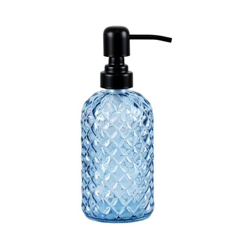 12Oz Glass Soap Dispenser with 304 Black Rustproof Stainless-Steel Pump, Refillable Glass Soap Dispenser for Kitchen, Bathroom, Farmhouse (Blue) - color: Blue