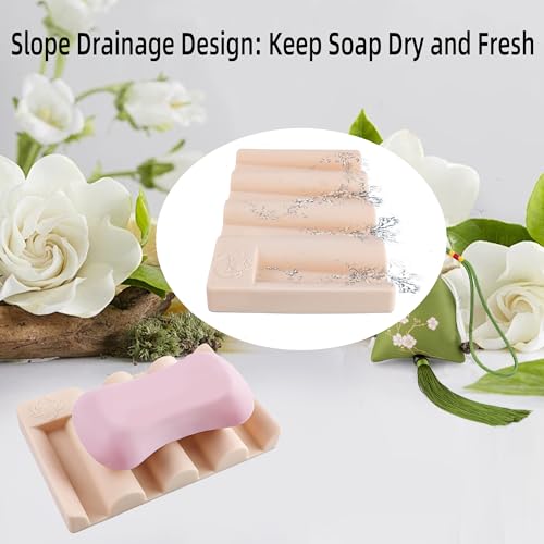 Silicone Soap Dish,Self Draining Soap Holder Perfect for Shower,Bathroom Sink,Kitchen Sink & Travel,Non-Slip Bar Soap Holder Extend Soap Life,Keep Soap Bars Dry & Easy Cleaning Pink-3Pcs - color: Pink-3pcs
