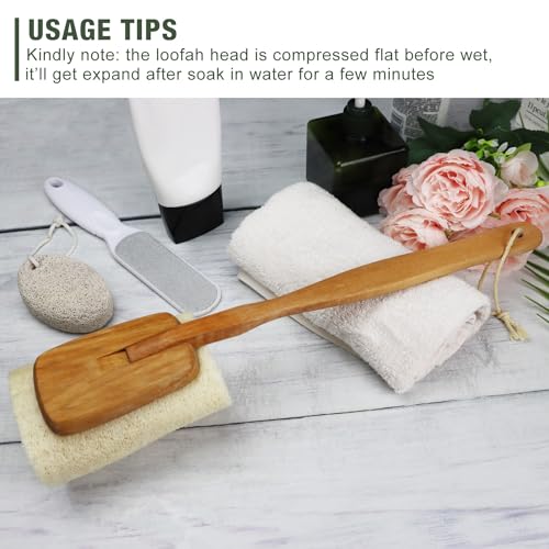 2 Pack Natural Exfoliating Loofah Luffa Loofa Bath Brush On a Stick, Shower Sponge Back Scrubber with Long Wooden Handle for Men & Women, Deep Clean and Invigorate Your Skin Back Brush - style: Loofah Back Brushes
