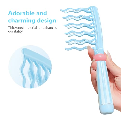Wide Tooth Comb for Curls, Detangling Comb with Double Row Wavy Tooth for Curly/Wavy/Thick/Long/Wet & Dry Hair, Detangler Hair Brush Large Tooth Shower Hair Comb for Women Girl Men - color: Blue