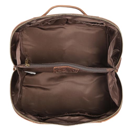 KomalC Luxury Leather Men’s Toiletry Travel Bag – Handmade Shaving Kit with Waterproof Interior, Spacious Storage & Carry Handle – leather travel Kit Bag for Men & Women (Dark Brown) - color: Dark Brown