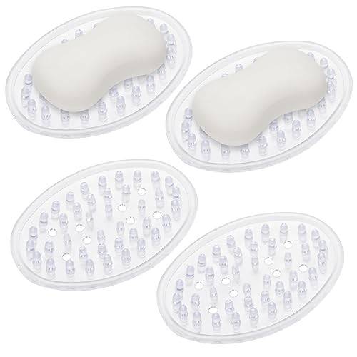 4 Pieces Plastic Soap Dish Clear Bar Holder Tray Self Draining Soap Saver with Holes Soap Container for Bathroom Counter, Kitchen