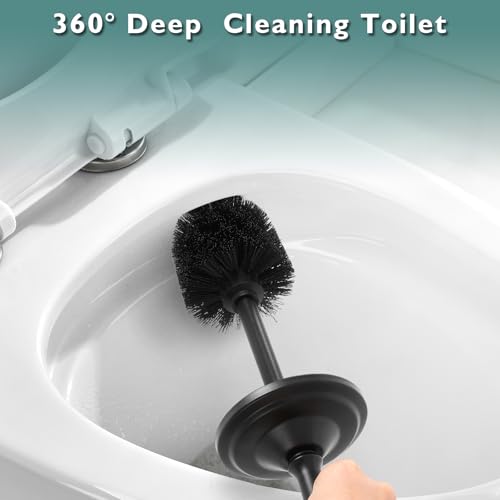 Black Toilet Brush and Holder Set, Stainless Steel Toilet Brush for Bathroom,Heavy Duty Black Toilet Bowl Brush and Holder,Deep Cleaning Modern Toilet Cleaner Brush -Space Saving, Covered Brush - color: Black