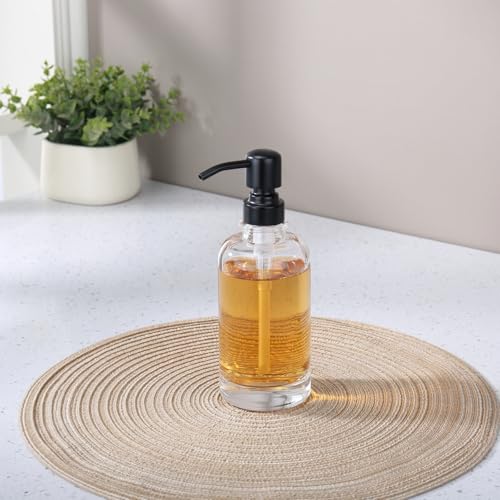 Bathroom Soap Dispenser Black, 11 oz Glass Cylindrical Bottles with Stainless Steel Pump Liquid Hand Soap Dispenser Kitchen - color: Black, size: 11oz-Cylindrical