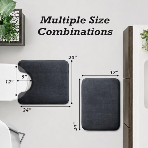 HUXMEYSON Bathroom Rugs Sets 2 Piece, Non-Slip & Quick Dry Bath Mat Set, Ultra Soft Velvet Bath Rugs for Bathroom, Toilet and Shower Floor, Dark Grey - color: Dark Grey, size: 17"x24"+U Shape 20"x24"