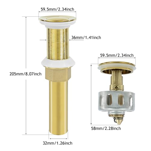 Bathroom Sink Drain,2 Pack Gold Stainless Steel Bathroom Drain Stopper Without Overflow,Small Cap Pop Up Drain Assembly with Detachable Strainer Basket,Built-in Anti-Clogging - color: 2 Pack-gold-small Cap, style: Without Overflow