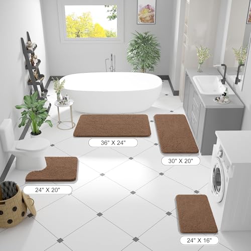 OLANLY Toilet Rugs U-Shaped 20x20, Extra Soft Absorbent Chenille Contour Bathroom Rugs for Toilet, Dry Quickly, Machine Washable, Non-Slip Bath Mat, Mocha - color: Mocha, size: 20" X 20" Contour Rug