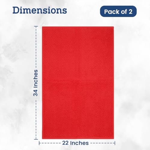 Casa Lino 100% Cotton Bath Mat Set of 2 (NOT A Rug) - 34" x 22" Bathroom Floor Towels - Machine Washable, Soft, Highly Absorbent & Quick Dry Bath Floor Towel (Red) - color: Red
