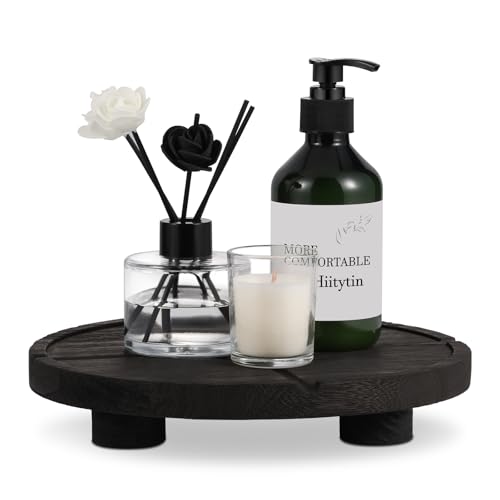 10'' Round Wooden Tray Pedestal Stand, Farmhouse Bathroom Decor Riser for Soap Dispenser, Perfume, Candle, 10'', Matte Black - color: 10''-matte Black1