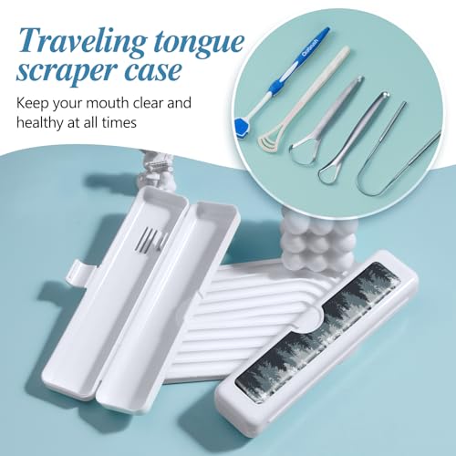 Toothbrush Travel Case - Colorful Pattern, Holder and Covers for Toothbrushes, Includes Tongue Scraper Case - color: Ink Tree, size: Small