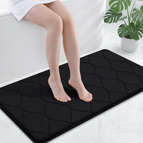 Smiry Memory Foam Bath Mat 44''x24'', Ultra Soft Non-Slip Bathroom Rug, Plush Water Absorbent Quick Dry and Machine Washable Floor Mat for Shower, Tub & Home Decor, Black - color: Black, size: 44''x24''