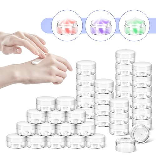 50 Pack 10g Plastic Jars with Lids, 10ml Round Clear Cosmetic Containers Makeup Jars, Travel Size Container Jar with 20 Spatulas for Sample Lotion Cream Eyeshadow Ointment Salve Balm Powder - color: White, size: 10g
