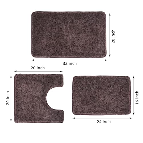 3 Pieces Luxury Bathroom Rug Set with U-Shaped Toilet Rug, Non-Slip Rubber Bottom, Thick Microfiber Fluffy Plush, Water absorption, Quick Dry, Ultra Soft, Bath Mats for Bathroom, Tub(Chocolate) - color: Chocolate