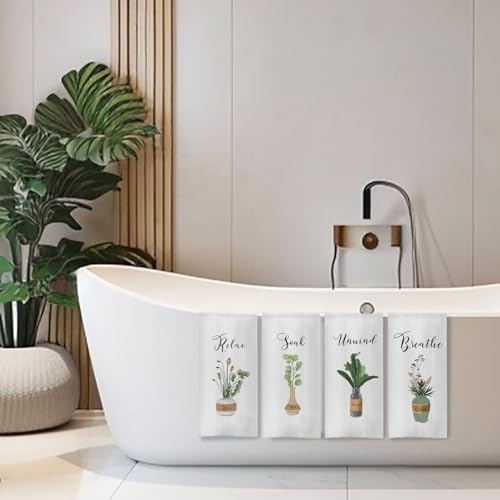 Boho Botanical Bathroom Hand Towels Set of 4, Relax Breathe Soak Unwind Decorative Hand Towels for Gym Yoga Spa Bathroom Decor, 16x24 Inches(Style I) - color: I