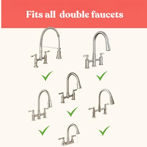 2 Hole Kitchen Sink Splash Guard (22 INCH) Wide-Modern Faucet Mat for Kitchen Sink-Flexible, Durable, Silicone Faucet Splash Guard Grey-Double Handle Faucets with 8” Spacing-Easy to Clean