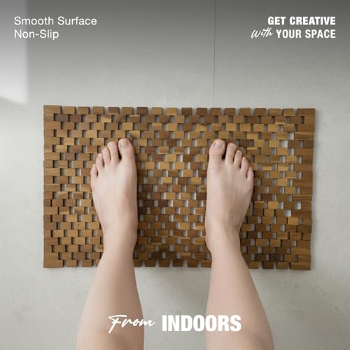 Acacia Wood Bath Mat - Non Slip Sturdy Wooden Bathroom Mat - Large Outdoor Shower Mat for Indoor & Outdoor Shower, Spa, Sauna, Cold Plunge, Camping 16" x 24" - size: 23.6" x 15.7" (Rectangular)