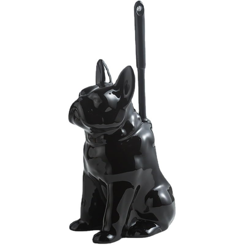 Comeon Ceramic Dog White/Black Toilet Brush and Holder Set, Plastic Handled Scrub Brush for Bathroom Cleaning,13.7"*6.3" (Black) - color: Black, size: Dog