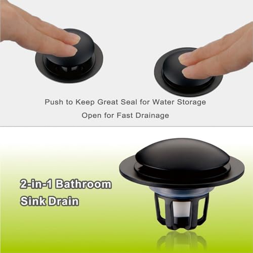 Pop Up Bathroom Sink Stopper,2 Pack Matte Black Sink Drain Stopper with Hair Catcher and Strainer,Glimflorus Universal 2-in-1 Drain Stopper for 1 1/8"-1 1/2" Drain Holes - color: Matte Black