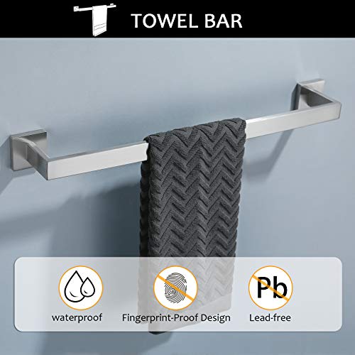 Bathroom Towel Bar Set 5 Pieces Brushed Nickel Square Modern Bathroom Hardware Set,Stainless Steel Wall Mounted 23.6-Inch - color: Brushed