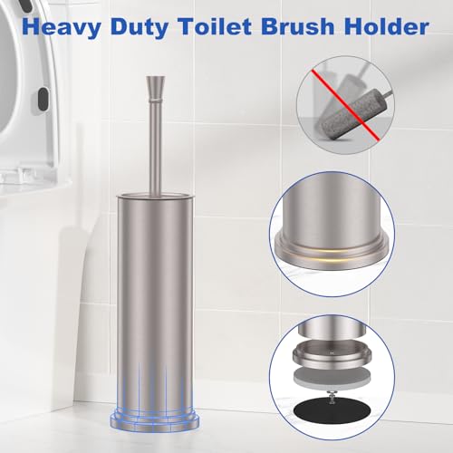 Nickel Brush and Holder，Extra Long Handled Nickel Brush for Bathroom，Stainless Steel Heavy Duty Toilet Bowl Brush,Deep Cleaning Modern Toilet Cleaner Brush -Space Saving