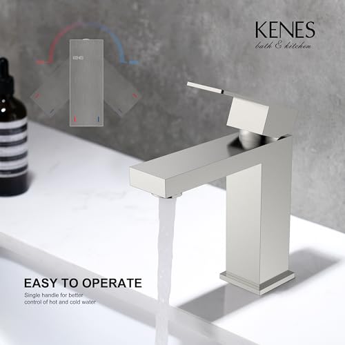 KENES Single Handle Bathroom Sink Faucet, Brushed Nickel Vanity Faucet for Bathroom Sink, with Pop Up Drain Stopper & Water Supply Lines LJ-9031 - color: Brushed Nickel, size: Short