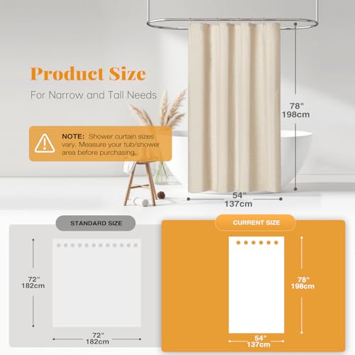 BTTN 54x78 Stall Shower Curtain, 54 Wide Linen Textured Heavy Duty Cloth Shower Curtain Set with 10 Plastic Hooks, Narrow Hotel Luxury Weighted Fabric Shower Curtains for Bathroom, Beige/Cream - color: A - Cream, size: 54"W x 78"L (Pack of 1)