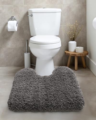 ILANGO Dark Gray Toilet Rugs U Shaped 22" × 24" Non Slip & Super Absorbent Extra Thick Soft, Washable Bath Mats for Bathroom Floor, Microfiber Plush Shaggy Contour Bath Rugs for Toilet,Dry Quick - color: Dark Gray, size: 1'10" x 2' (22''x24'' Toilet Rug)