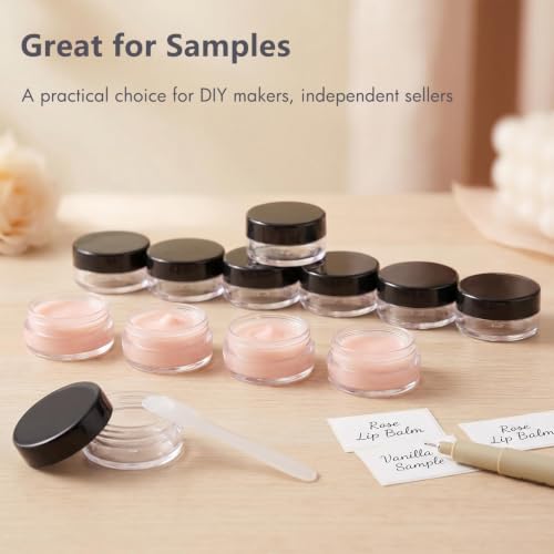 3 Gram Sample Jars with Lids, 25 Count Mini Cosmetic Containers - Makeup Travel Containers with Labels, Tiny Disposable Spatulas - color: Black
