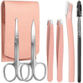 FANDAMEI Eyebrow Kit with Leather Case - Eyebrow Scissors, Tweezers, Razor, Brush for Women & Men - Facial Hair & Ingrown Hair Removal - color: Pink