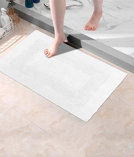 Cotton Craft 2 Piece Reversible Step Out Bath Mat Rug Set 17x24 White, 100% Pure Cotton, Super Soft, Plush & Absorbent, Hand Tufted Heavy Weight Construction, Full Reversible, Rug Pad Recommended - color: White, size: 17x24 Inches