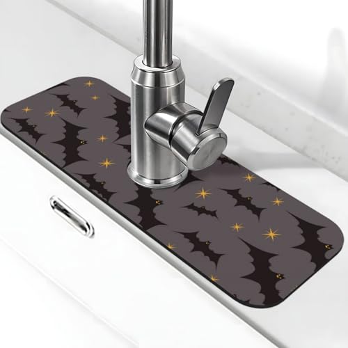 Faucet Draining Mat For Kitchen Sink, Star Bats Witchy Diatom Mud Absorbent Drain Pad For Bathroom Kitchen Sink Splash Guard Drying Mat - color: Star Bats Witchy, size: One Size