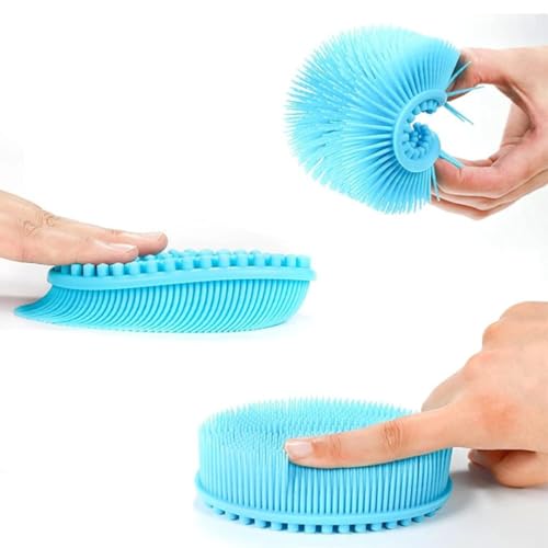 Silicone Body Scrubber Set, 2 Pack Shower Exfoliating Brushes, Pink and Blue