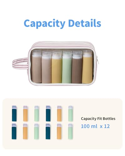 Narwey Clear Toiletry Bags for Traveling Women Men, Clear Travel Bags for Toiletries Makeup Bag Cosmetic Bag with Zipper, Make Up Organizer, Skincare Bag (Dusty Pink Stripe) - color: YB-Dusty Pink Stripe