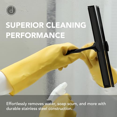 Metal Squeegee – Stainless Steel Window Cleaner Removes Water and Soap on Shower Doors, Car Windshields, Glass, with Soft Silicone Blade, Includes Hanging Hook and Screwdriver, Black - color: Black, size: Stainless Steel