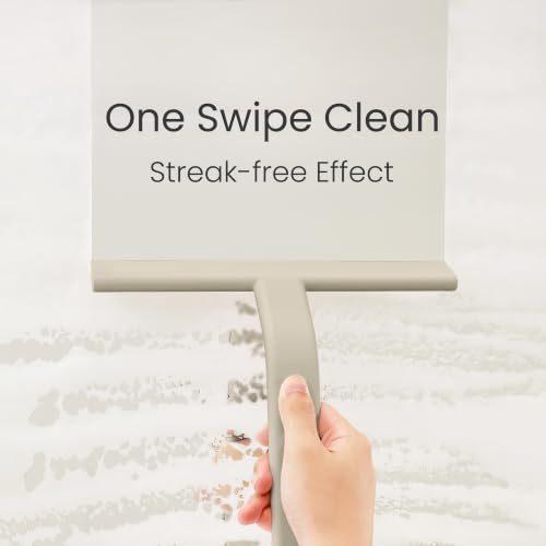 dancemoon JustHang Shower Squeegee for Glass Doors, All-One-Piece Award-Winning Silicone Squeegee with Built-in Hook for Bathroom,Window, Mirror, Tile Wall,Car, Streak-Free Cleaner,10-Inch Light Taupe - color: Light Taupe, size: 10 Inches