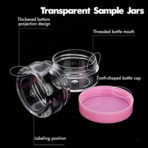 3 Gram Sample Jars with Lids, 25 Count Mini Cosmetic Containers - Makeup Travel Containers with Labels, Tiny Disposable Spatulas - color: Pink