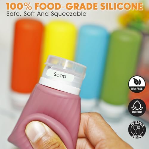 Laxen 5 Pack Travel Bottles for Toiletries, 3 oz TSA Approved Silicone Travel Bottles Set with Labels and Clear Toiletry Bag, Leakproof Refillable Squeeze Bottles for Shampoo Conditioner, Yellow - color: Yellow