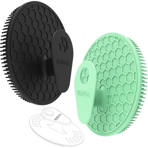 Silicone Body and Face Scrubber Set 3 Pack, BEAUTAIL Shower Bath Scrubber, Gentle Exfoliating Brush for Women Men Baby Sensitive Skin, More Hygienic Than Traditional Loofah, Long Lasting, Black+Green - color: Black+green
