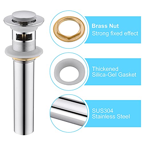CREA Bathroom Sink Drain Chrome, Sink Stopper Pop Up Drain for Bathroom Vanity Kitchen Sink with Overflow - color: Chrome