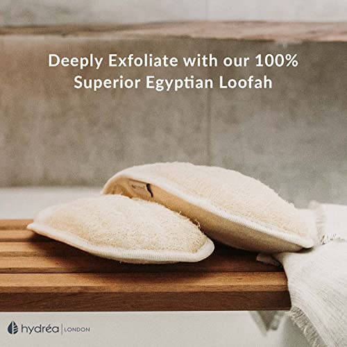 Hydrea London Exfoliating Glove - Organic Egyptian Shower Loofah & Dual-Sided Face Glove Exfoliator - Body Scrubber for Men & Women, Dead Skin Cell Remover, & Bath Scrub for Deep Exfoliation & Detox