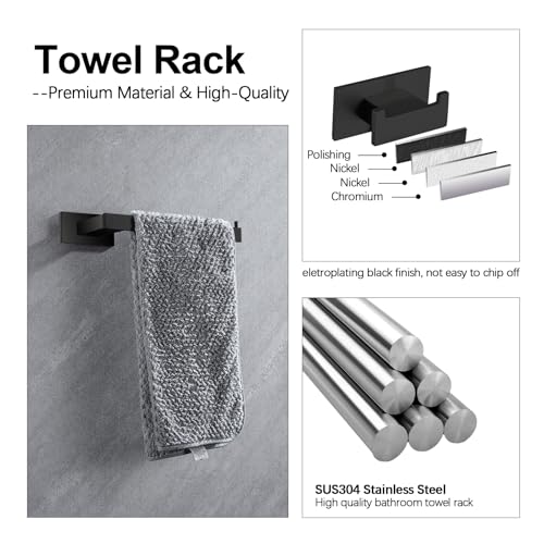 4-Pieces Bathroom Hardware Accessories Set, Towel Rack Towel Bar Toilet Paper Holder Towel Hook Self Adhesive Stainless Steel Towel Rack Set for Bathroom Wall Mounted, Matte Black 23 Inch - color: Matte Black Self-adhesive, size: 23inch