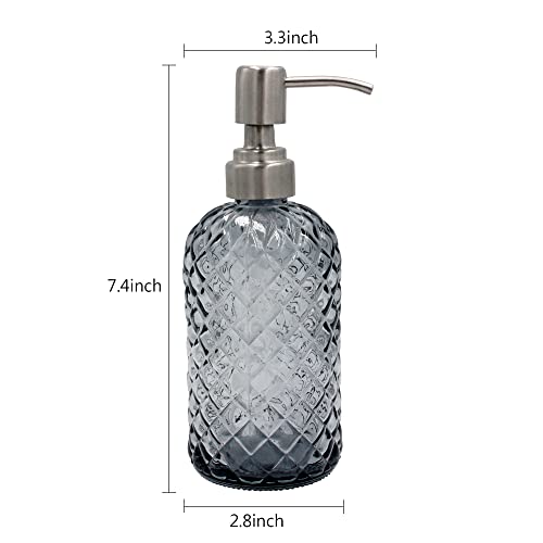 16 oz Diamond Pattern Glass Soap Dispenser, Kitchen and Bathroom Refillable Soap Dispenser with Rust Resistant Stainless Steel Pump for Hand Soap, Lotion Glass Liquid Dispenser(Grey-2pack) - color: Grey-2pack