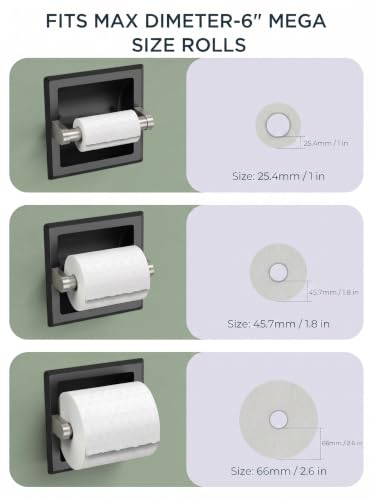 FORIOUS Recessed Toilet Paper Holder, Stainless Steel Durable Tissue Roll Holder Wall Mount for Bathroom Space Saving Design with Mounting Bracket, Matte Black & Brushed Nickel - color: Black & Stainless Steel