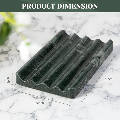 2PCS Koville Indian Natural Green Marble Soap Dish for Shower, Stone Soap Tray for Bathroom, Marble Bar Soap Holder for Sink, Stripe Grooves Soap Saver Sponge Holder - color: Verde Alpi