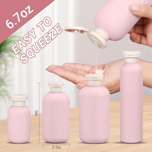 ASEVAT 6.7oz 4Pcs Plastic Refillable Travel Shampoo & Conditioner Bottles With Flip Cap - color: Pink, size: 6.7oz