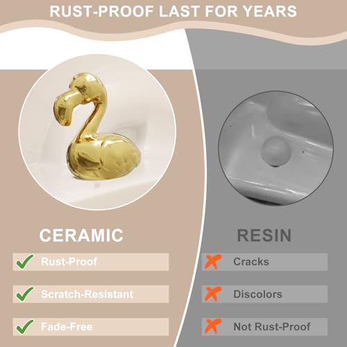 Ceramic Flamingo Toilet Bolt Covers Decorative, Gold Bathroom Decor, 2 Pack | Bolt Hole 1.18'', Covers Ugly Toilet Bolts, Bathroom Screw Covers, Gifts for Women - style: Gold Flamingo