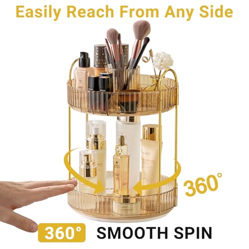 Asayuee 360 Rotating Makeup Organizer,2 Tier Large Capacity Make Up Organizers and Storage,Skincare Perfume Vanity Organizers,Bathroom Cosmetics Storage Organizer Countertop(Gold) - color: Gold, size: New-2 Tier