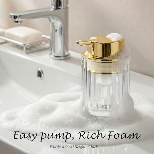 Amolliar Foaming Soap Dispenser, Plastic Pump Clear Glass Soap Dispenser, 8OZ Refillable Hand Soap Dispenser for Bathroom, Kitchen, Shower, Soap Pump Bottle for Liquid or Lotion Dispenser(Gold 2 Pack) - color: Gold
