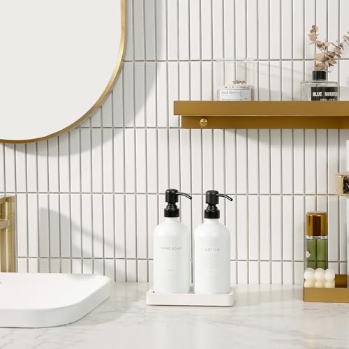 Prus Waso White Soap Dispenser Set, Contains Hand and Lotion Dispenser with Pump. Perfect for Guest Bathroom Decor. (White) - color: Black Pump & White Bottle